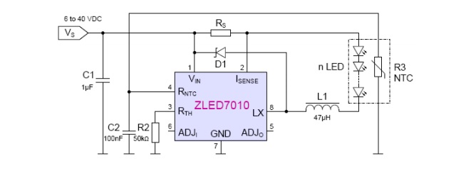 Типовая схема включения ZLED7010
